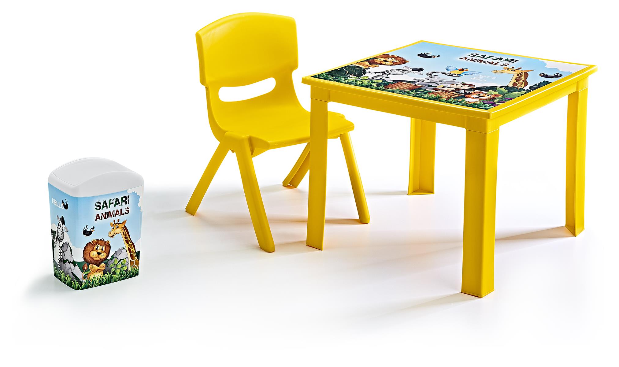 Çocuk Masa Sandalye Takımı 3 Parça Sarı Safari 1-3 Yaş İçin