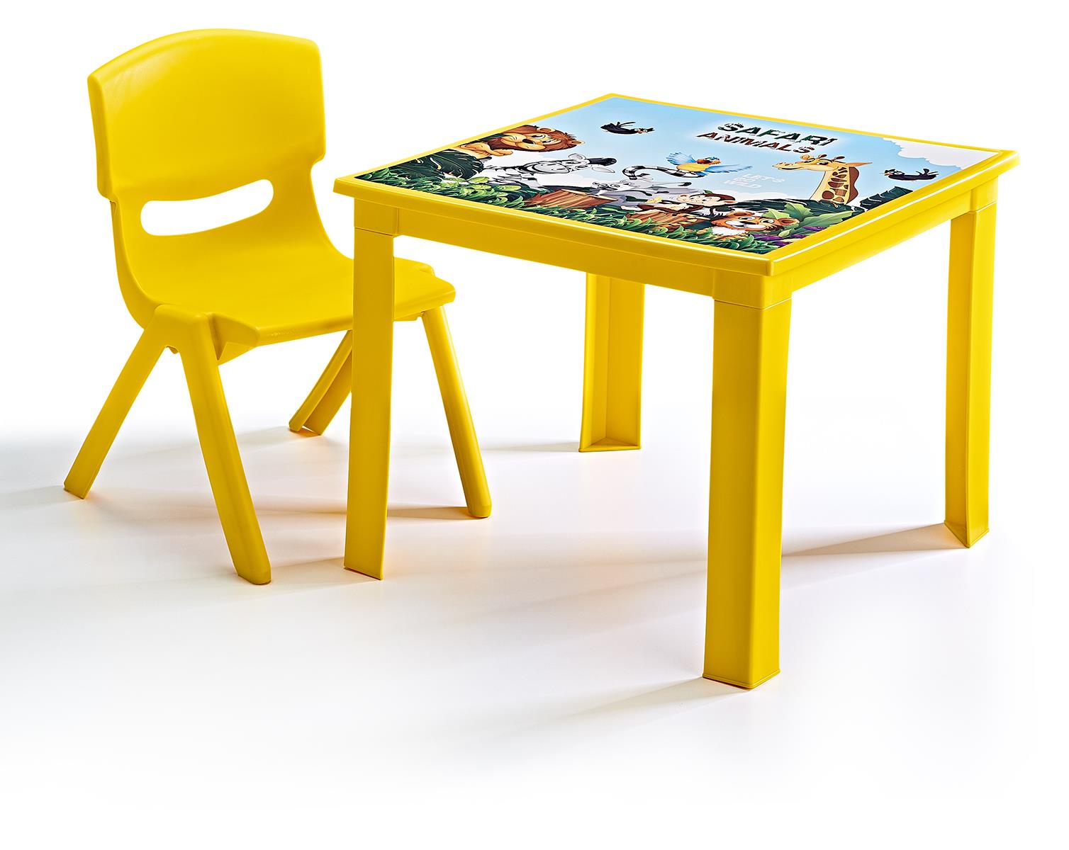 Çocuk Masa Sandalye Takımı Sarı Safari 1-3 Yaş İçin