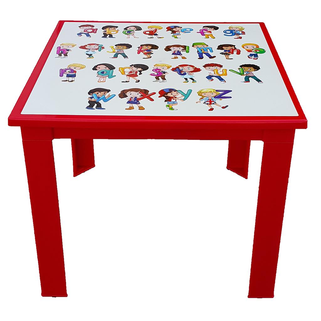 Çocuk Masası Plastik Kırmızı Alfabe Resimli H40 1-3 Yaş İçin